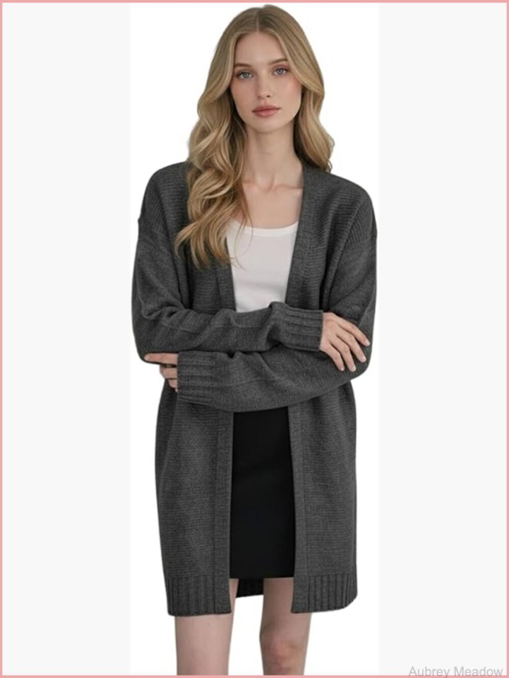 Long Sleeve Open Front Knit Cardigan Sweater with Pockets